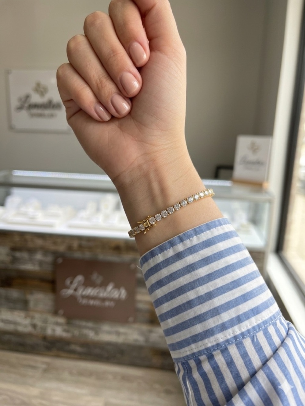 Super Cubic Zirconia Tennis Bracelet with Gold Electroplate- Elegant Jewelry
